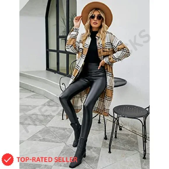 Oversized Plaid Trench Coat Women's Flannel Shacket Classic Fall Layering Piece